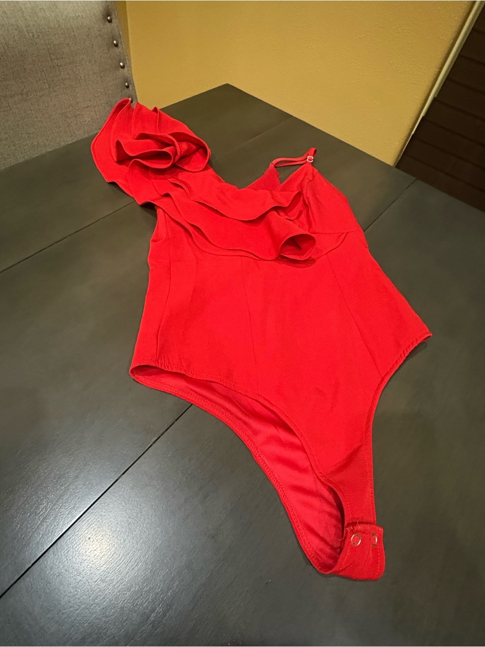 Red Ruffle One-Piece Bodysuit -Size S